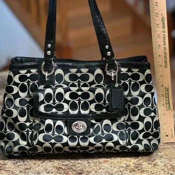 Coach Penelope Sig C Shoulder Bag Black Canvas Leather Jacquard Authenticated - Picture 16 of 16